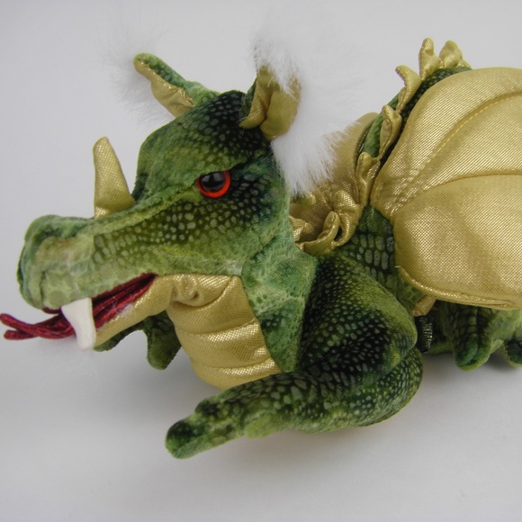 Folkmanis 13 Inch Green Dragon Finger Puppet bean bag gold wings - Picture 1 of 8
